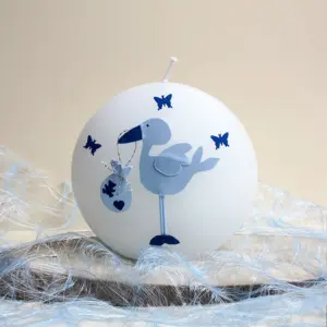 Geburtskerze handgefertigt, Motiv Klapperstorch