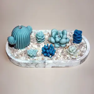 Kerzenarrangement – Kerzenform Kakteen (blau)